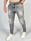 Calça Jeans Masculina Skinny Marmorizada Cinza Claro com Lycra