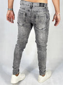 Calça Jeans Masculina Skinny Marmorizada Cinza Claro com Lycra