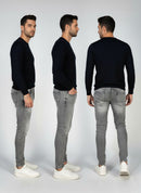 Calça Jeans Masculina Skinny Marmorizada Cinza Claro com Lycra