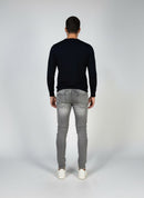 Calça Jeans Masculina Skinny Marmorizada Cinza Claro com Lycra