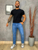 Calça Jeans Masculina Slim Estilo Alfaiataria com Bolso Inclinado